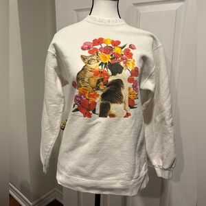Vintage Oneita Power-Sweats Cat & Floral Graphic Crewneck Sweatshirt | Medium